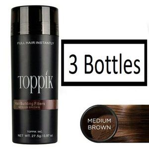 TOPPIK Hair Building Fibers .97oz (27.5g) Medium Brown 3 Bottles